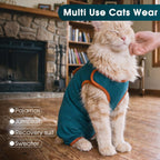 Adjustable hook and loop neck detail on cat recovery suit