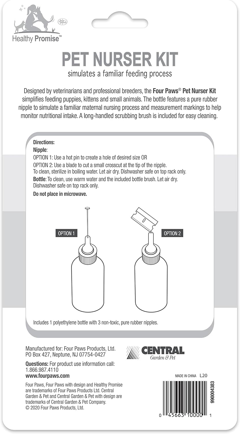 Four Paws pet nursing bottle set components laid out