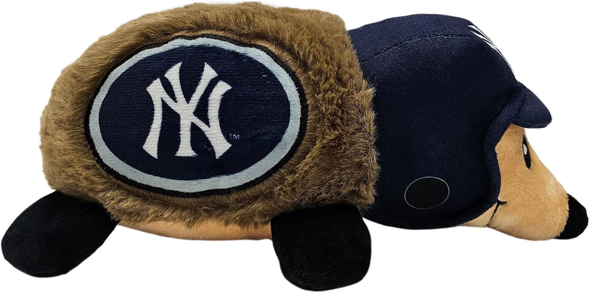 Pets First Los Angeles Dodgers squeaky pet toy being held to demonstrate scale.