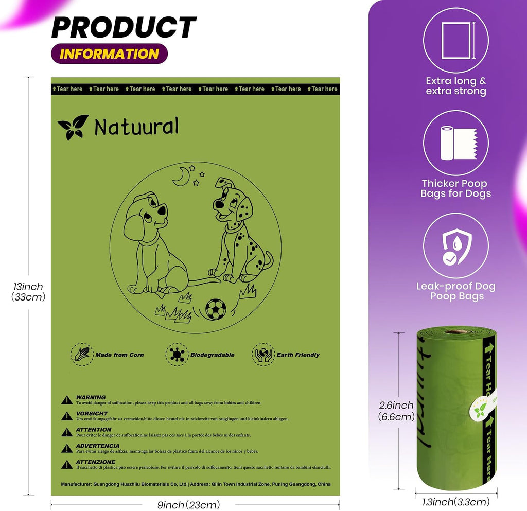 Eco friendly plant based dog waste bags with metal buckle dispenser