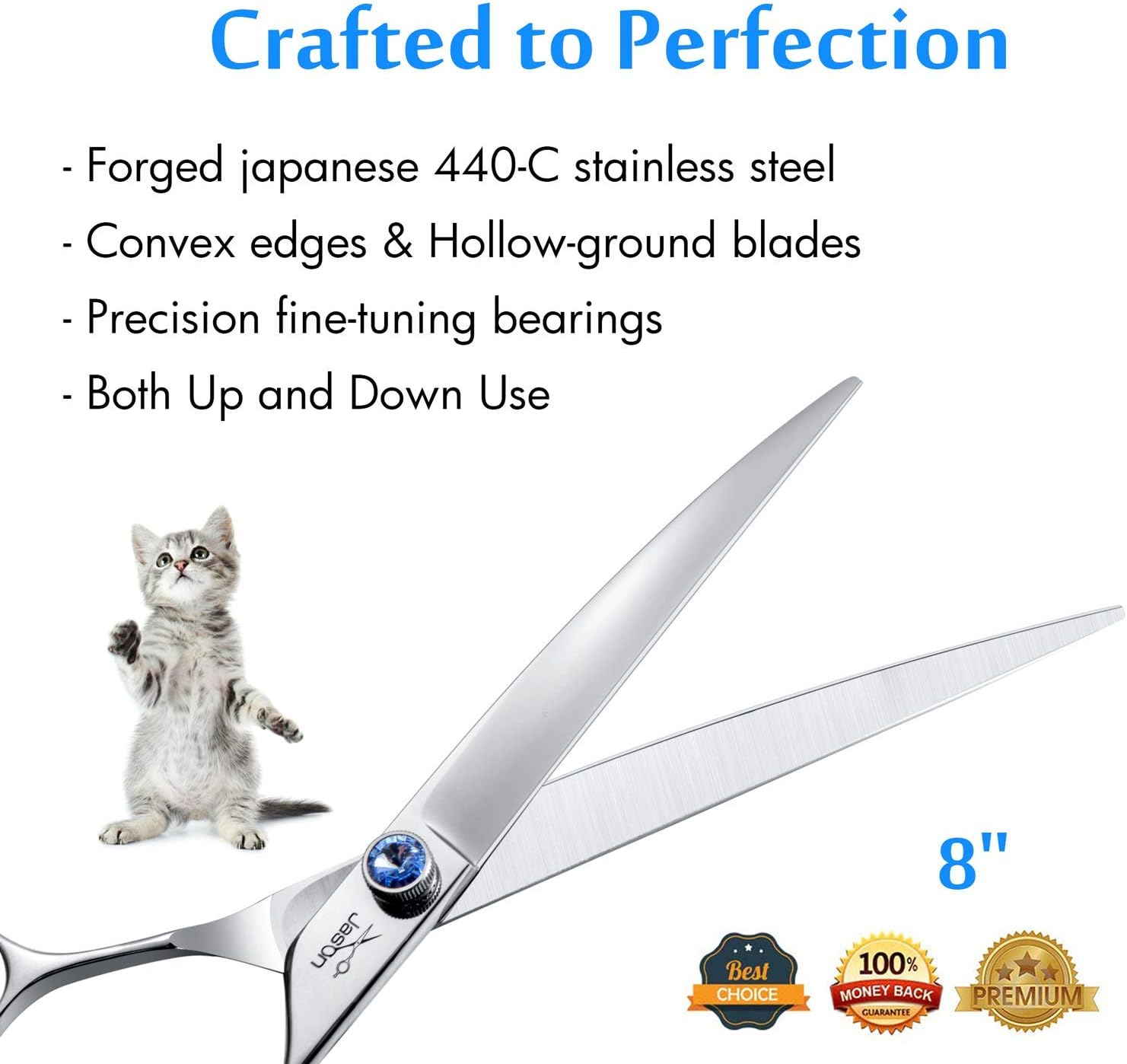 Premium Japanese 440C stainless steel curved blades close up