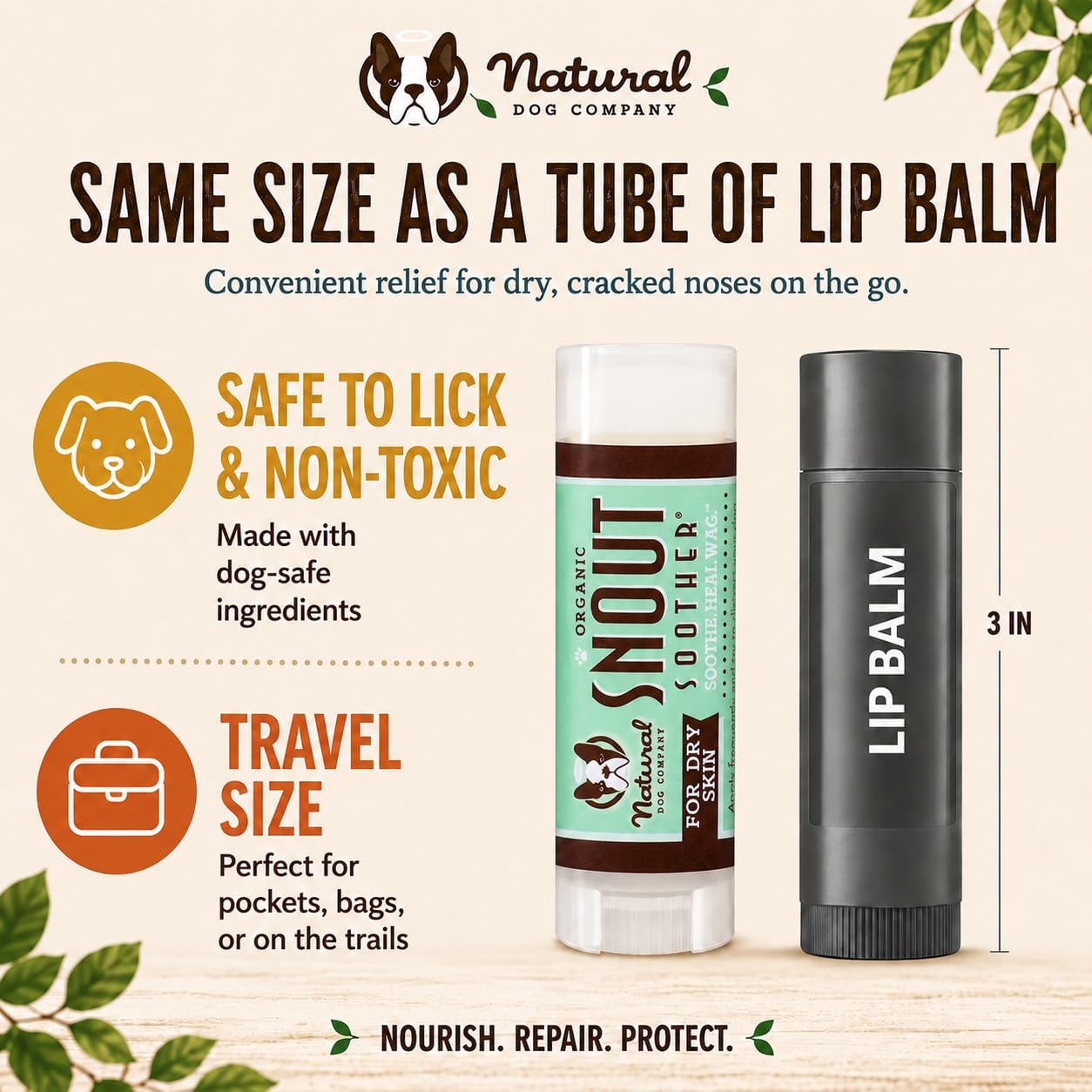 All natural lick safe dog snout moisturizer stick for dry cracked noses