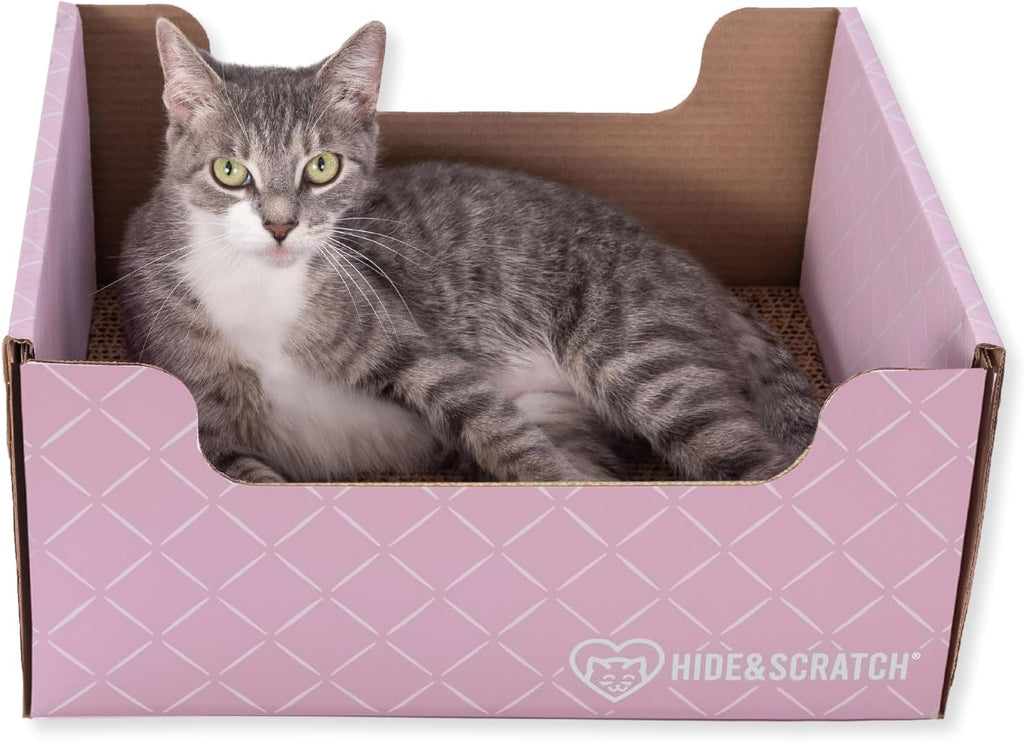 Hide & Scratch Cardboard Cat Scratcher Box & Bed - Dark Grey Diamond (2 Pack) | Double-Sided Corrugated Pad for Indoor Cats | Refillable Scratching Board Toy for Play & Furniture Protection - Image 9