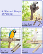 Bissap 5PCS Large Bird Perch Stand, Natural Wood Pole Standing Paw Grinding Fork Parrot Cage Branch with Rope for Macaw African Grey Amazon Pet Medium Large Birds Cage Accessories - Image 4