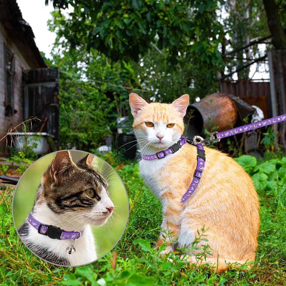 PAWCHIE Cat Harness with Leash and Collar Set - Escape Proof Adjustable H-shped Cat Harness with Star and Moon Pattern Glow in The Dark for Kitty Outdoor Walking - Image 9