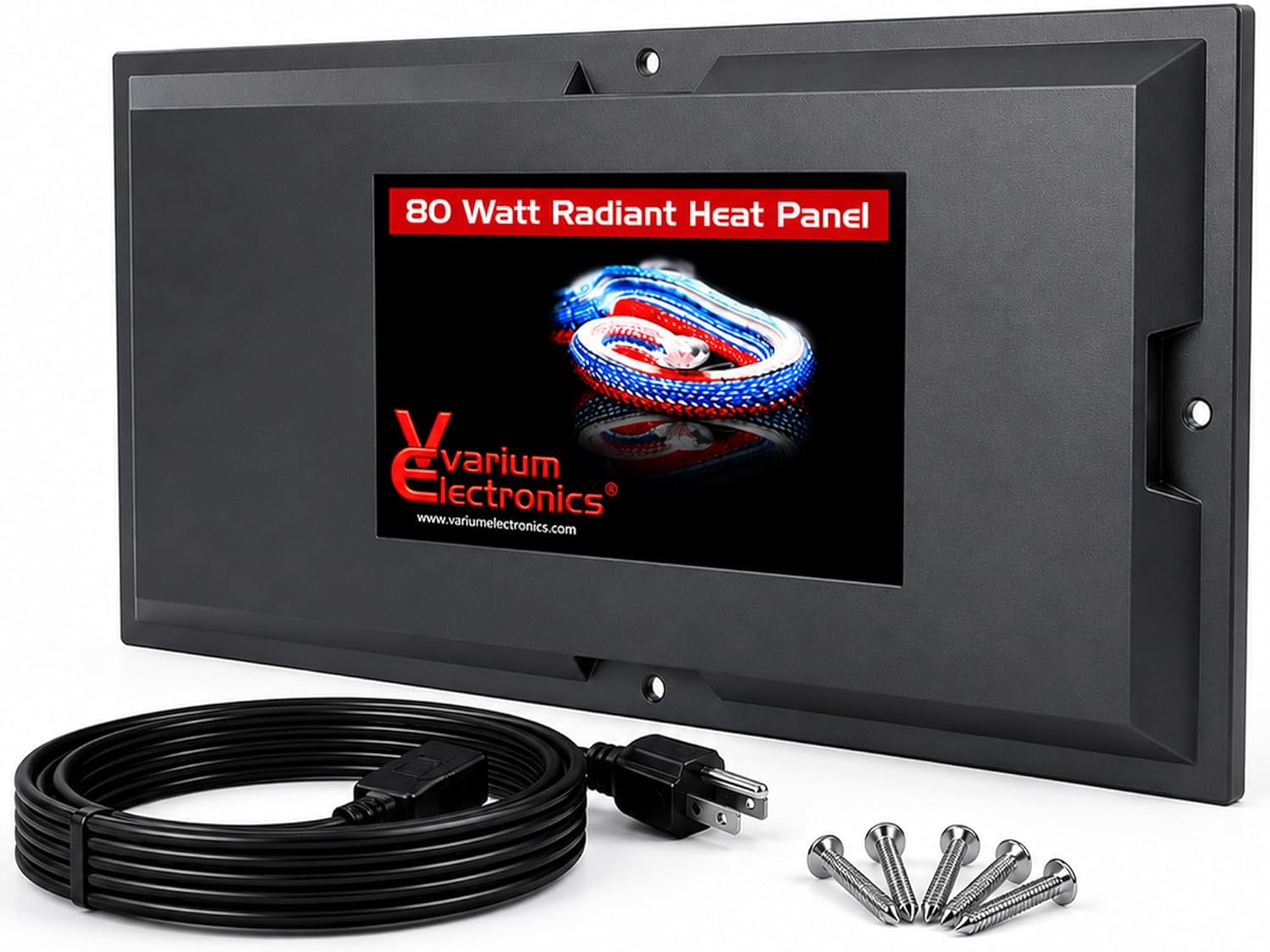 Vivarium Electronics Radiant Heat Panel 80 Watt front view showing slim black premium reptile heater.
