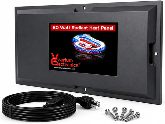 Vivarium Electronics Radiant Heat Panel 80 Watt front view showing slim black premium reptile heater.
