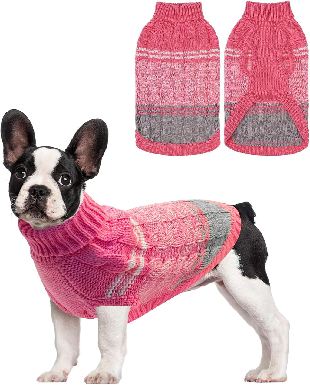 Mihachi Turtleneck Dog Sweater - Winter Coat Apparel Classic Cable Knit Clothes with Leash Hole for Cold Weather, Ideal Gift for Pet in New Year Flesh Pink Large - Image 15