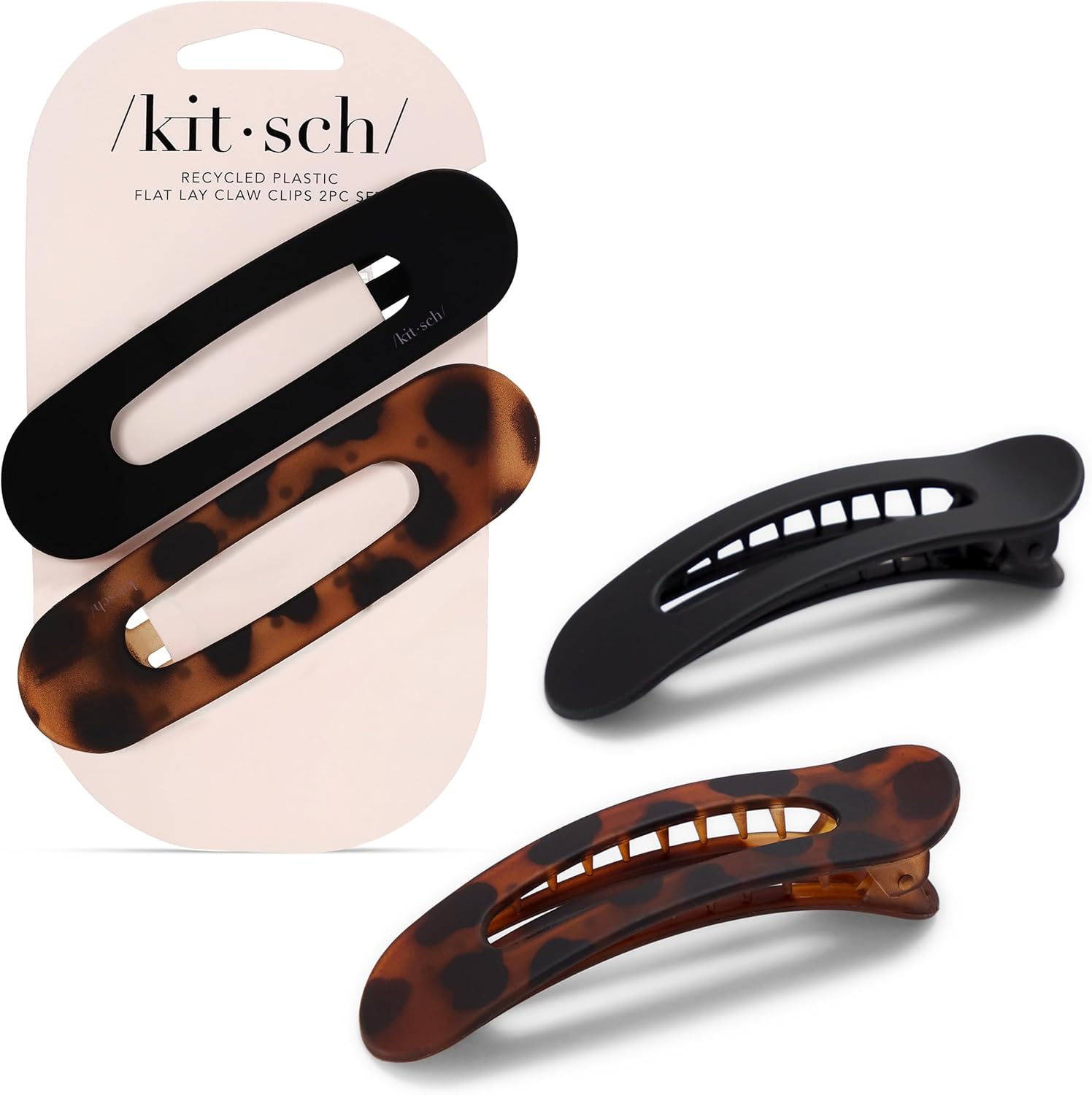 Kitsch Flat Hair Clips front view of black and tortoise shell styles