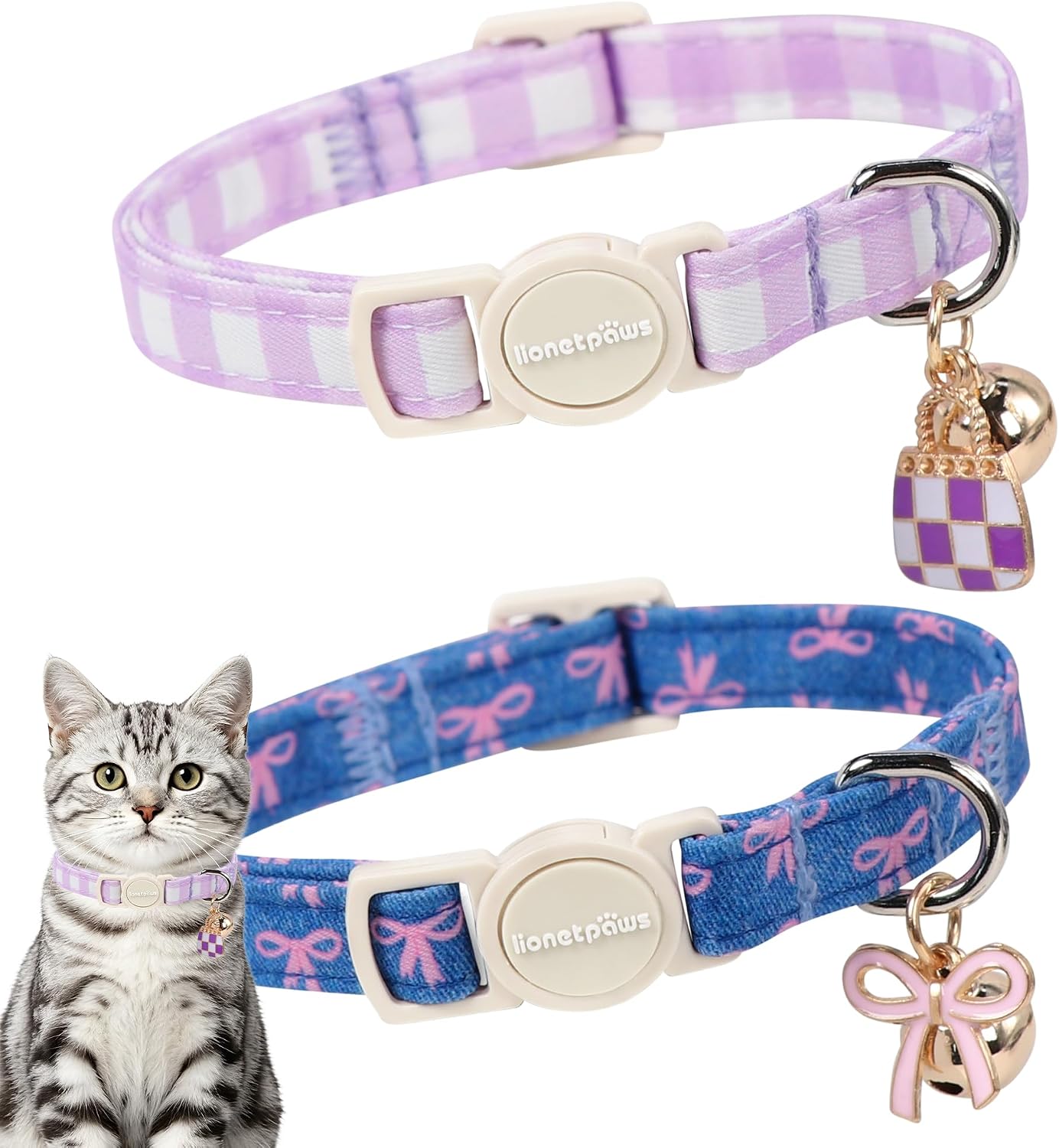 LIONET PAWS 2 Pack Breakaway Summer Cat Collars, Cute Soft Cotton Blue Beach Themed Kitten Collars with Bell for Boy Girl Cats - Image 10