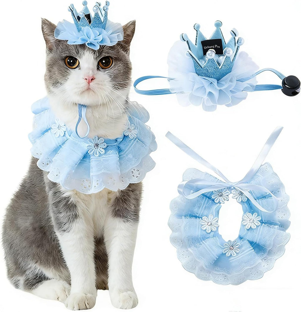 Cat Princess Costumes Cat Crown Hat & Lace Bandana Scarf Set, Puppy Party Hat for Small Dogs & Cats, Lace Outfit for Cats and Small Dogs Birthday Party (Pink) - Image 12