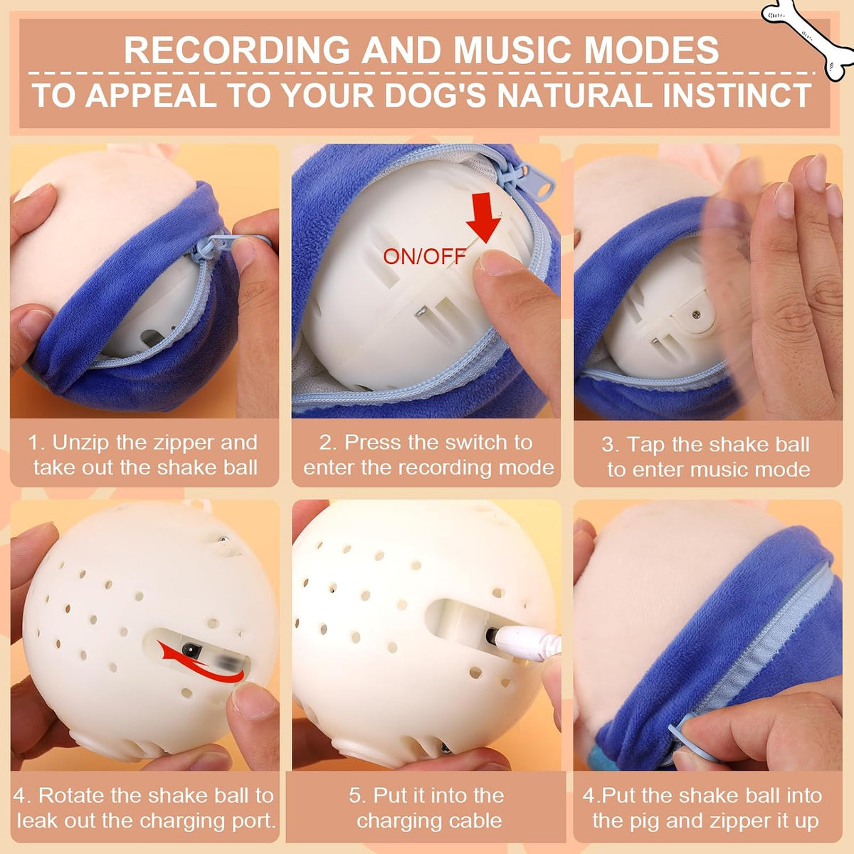 BABORUI rechargeable dog toy packaging and included USB charging cable accessories.