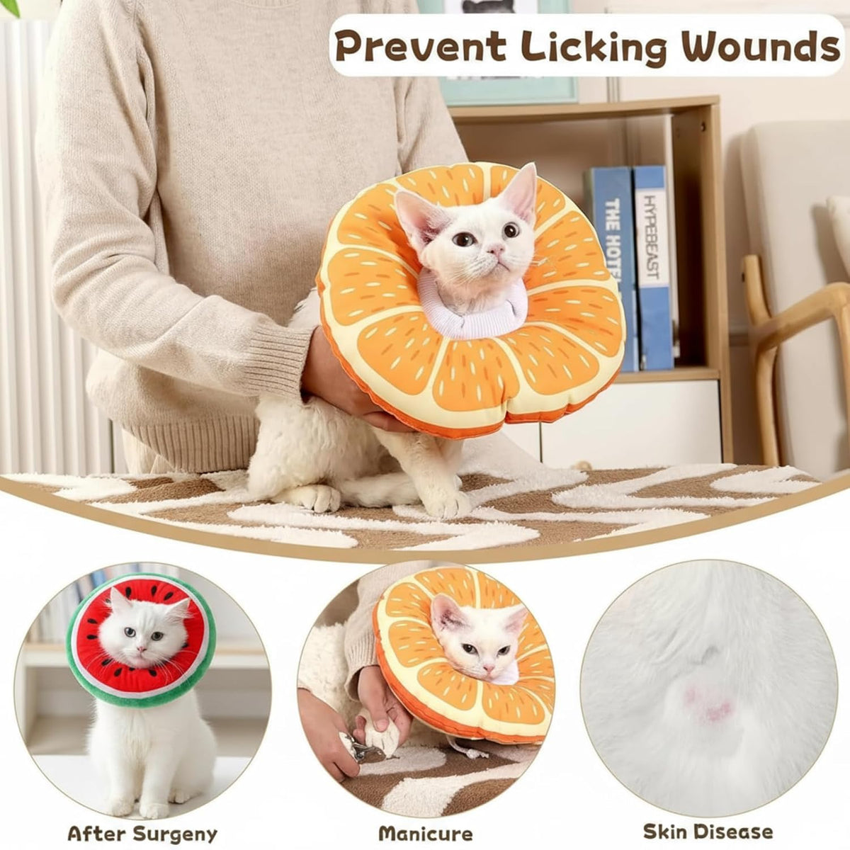 Orange pattern comfortable kitten neck cone with adjustable toggle drawstring