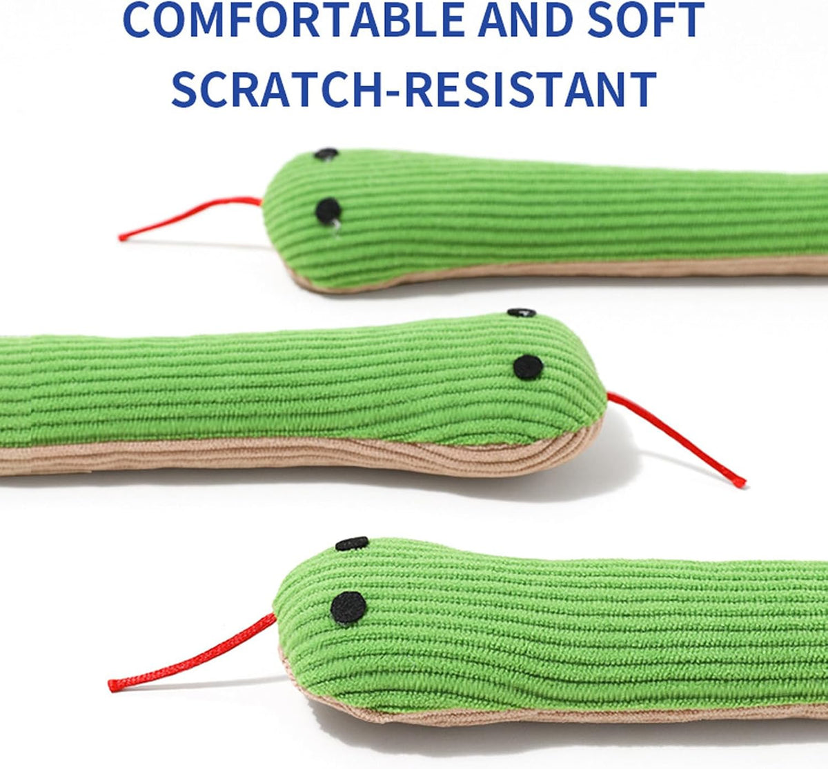 Peiiwdc stuffed snake toy for cats highlighting the safe stitched detailing and bulk packaging style.