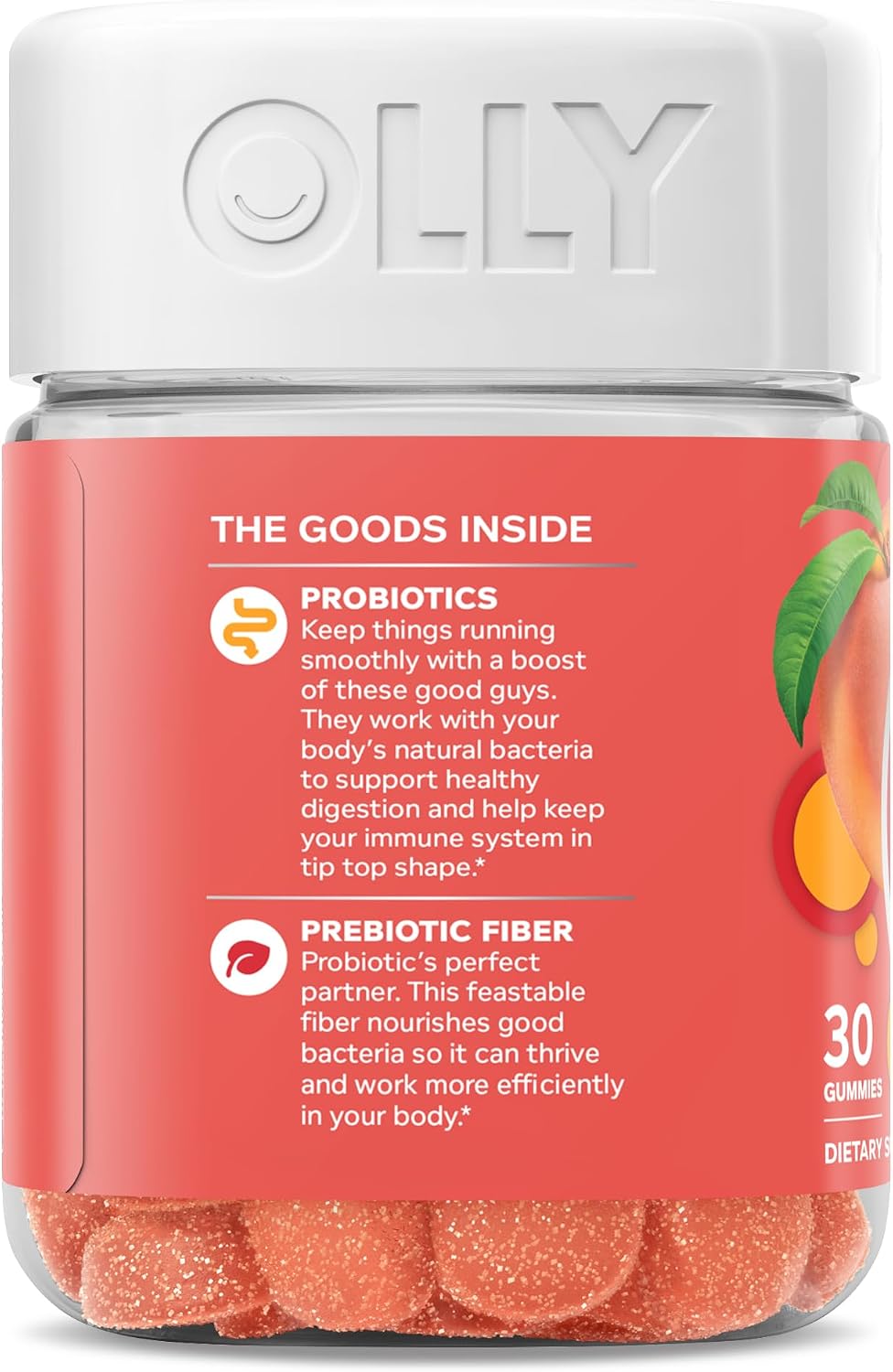 OLLY Probiotic + Prebiotic Gummy, 500 million CFUs, Peachy Peach - 30 Count - Image 10