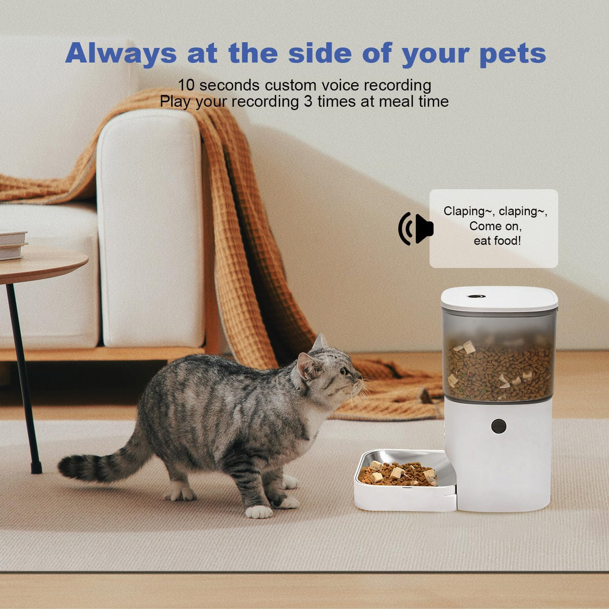 ANDOLL HOME 2.4G/5G Automatic Cat Feeder, 4L WiFi Food Dispenser with 10s Voice Recorder, Pet Feeder up to 10 Meals per Day, Timed Cat Feeder with Dry Food Sealed Ring (Matte White, 4.0 L) - Image 9