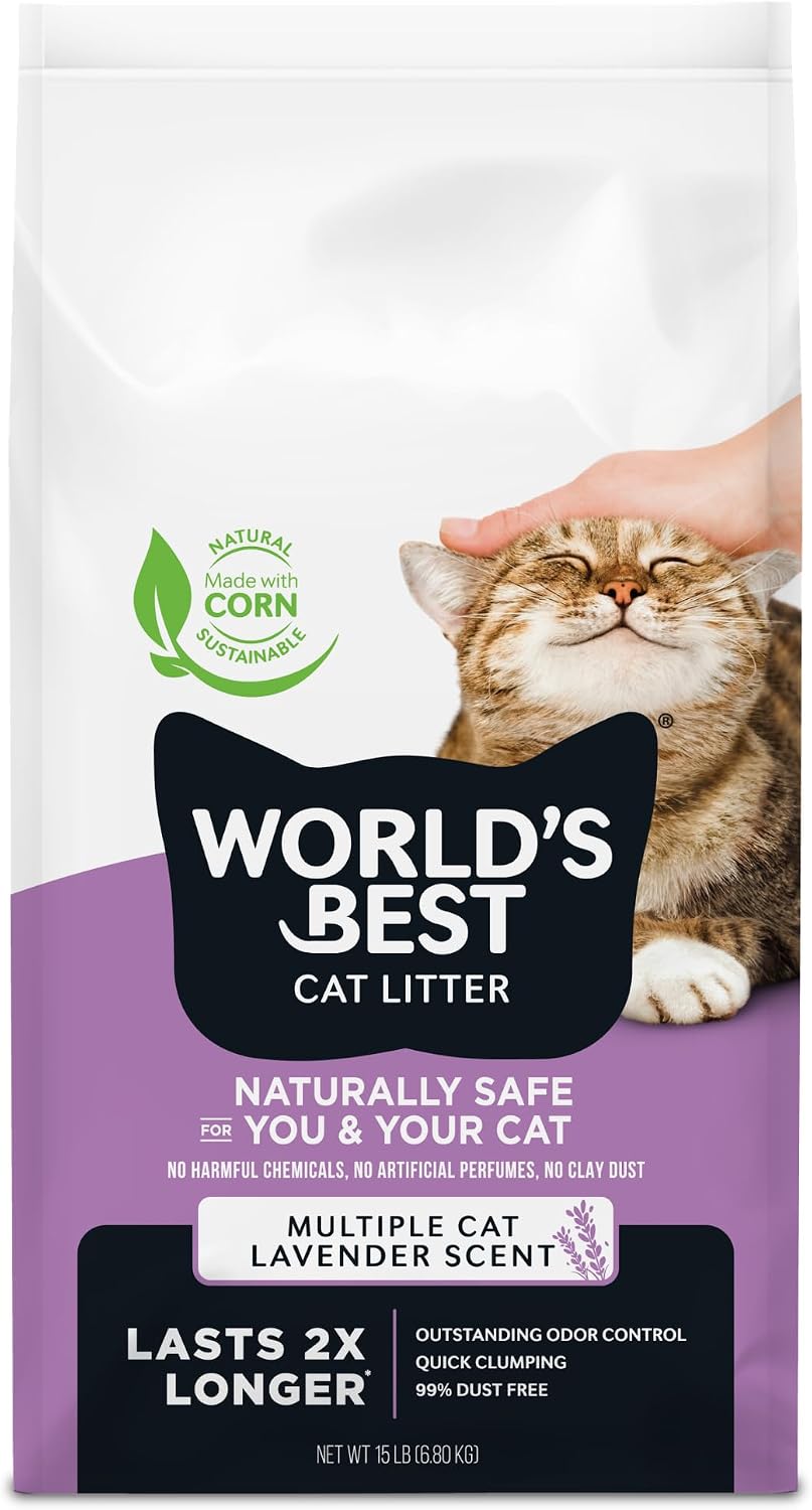 WORLD'S BEST CAT LITTER Multiple Cat Lavender Scented 32-Pounds - Natural Ingredients, Quick Clumping, Flushable, 99% Dust Free & Made in USA - Calming Fragrance & Long-Lasting Odor Control - Image 10