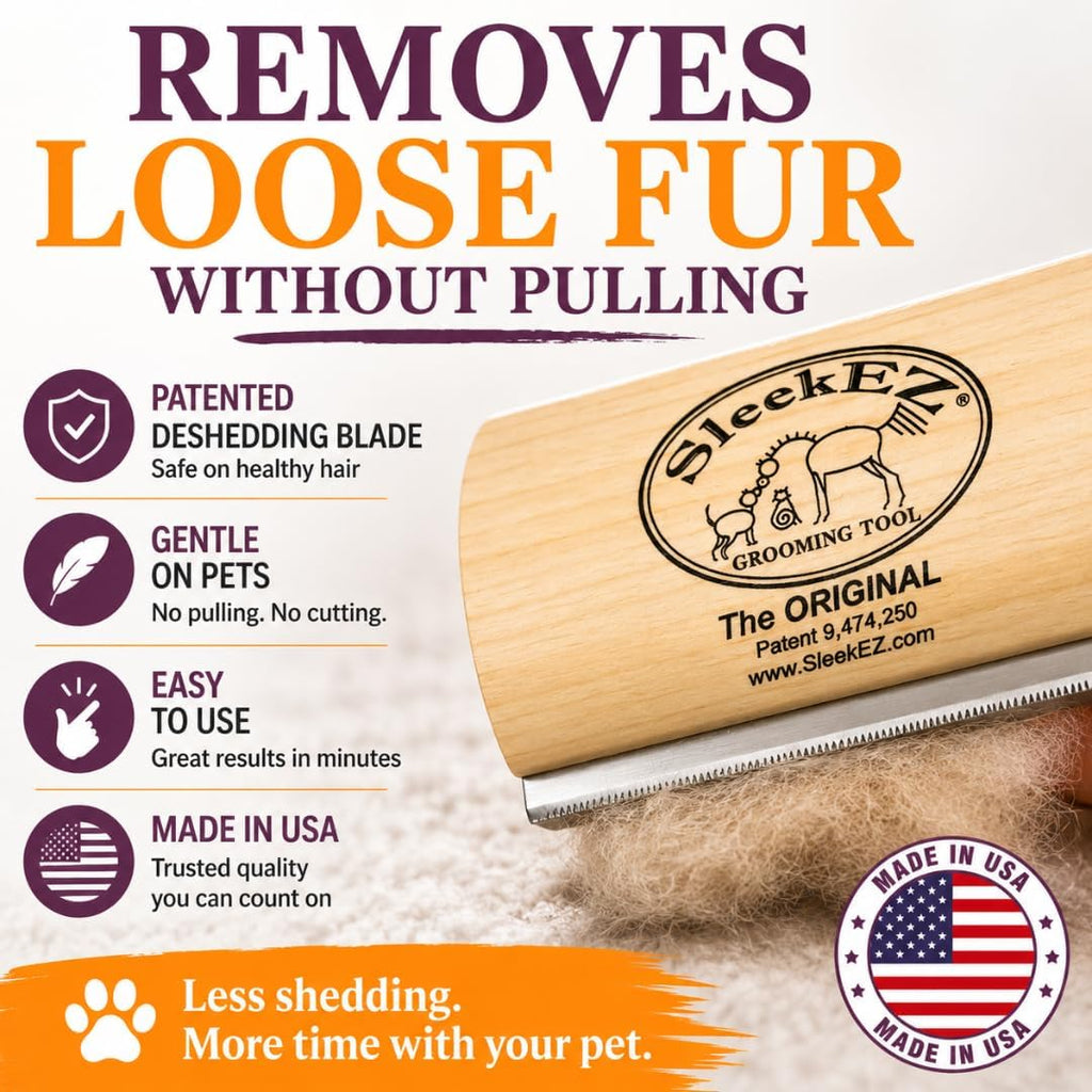 Sleekez deshedding brush removing hair from fabric surface