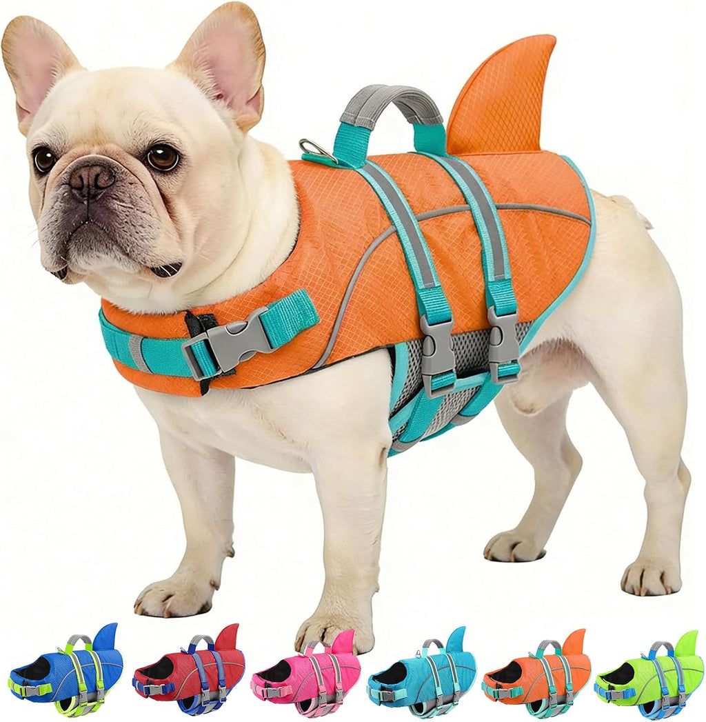 AOFITEE Small Dog Life Jacket, Shark Life Jackets for Swimming Boating, Reflective Dog Swimming Vest with High Buoyancy, Pet Life Preserver with Handle for French Bulldog, Pet Lifesaver (Red S) - Image 9