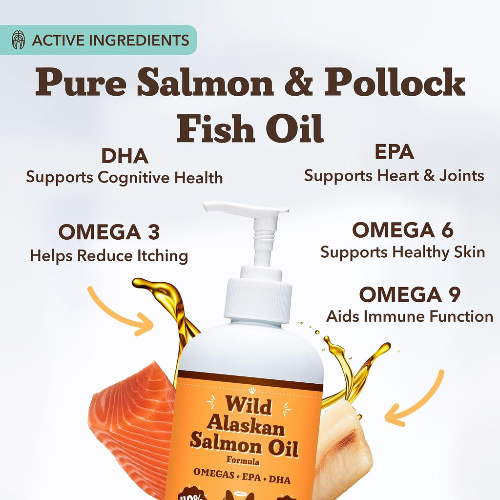 Premium imported fish oil supplement for dogs liquid food topper pump bottle