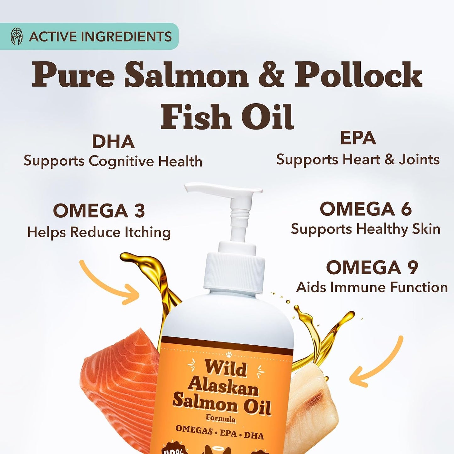 Premium imported fish oil supplement for dogs liquid food topper pump bottle