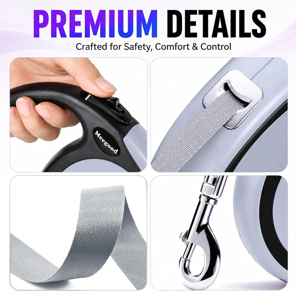 Double Retractable Dog Leash for Two Dogs Up to 50 lbs - 16 ft Coupler Leashes for Small Medium Dogs - One Locked System, Non Slip Grip, Tangle Free (Grey) - Image 9