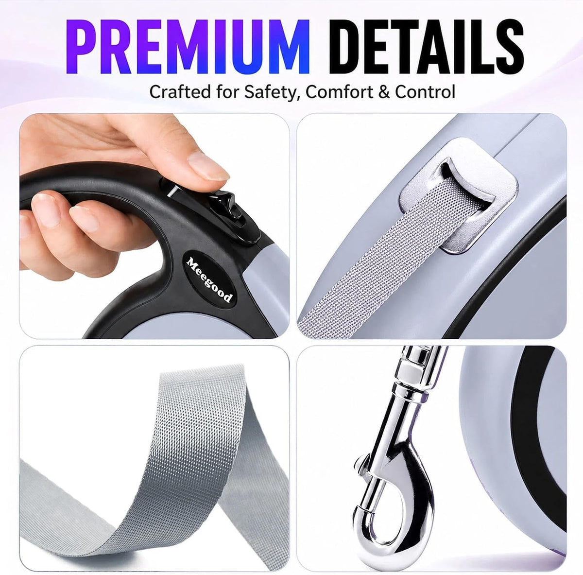 Double Retractable Dog Leash for Two Dogs Up to 50 lbs - 16 ft Coupler Leashes for Small Medium Dogs - One Locked System, Non Slip Grip, Tangle Free (Grey) - Image 9