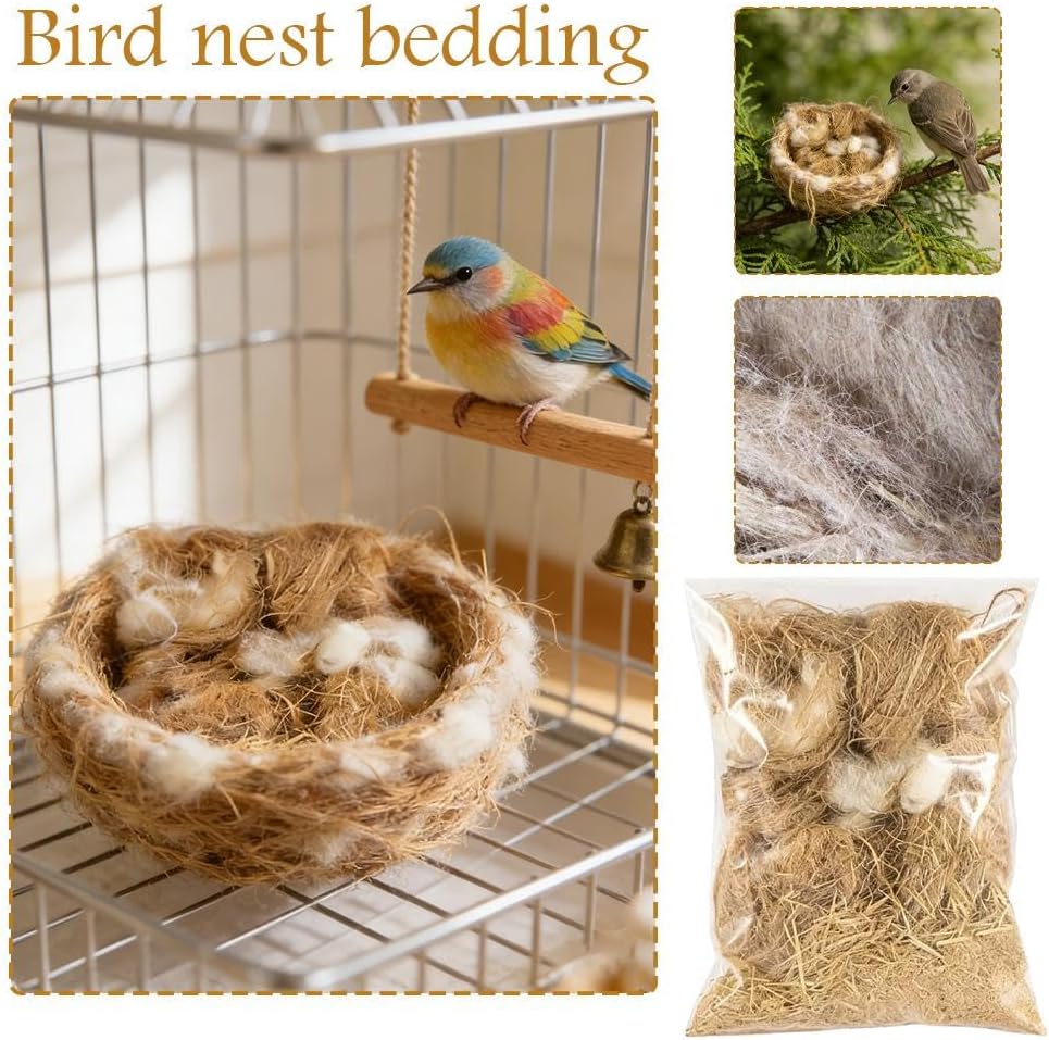 Bird nesting material mix inside a plastic pouch