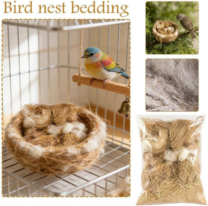 Bird nesting material mix inside a plastic pouch