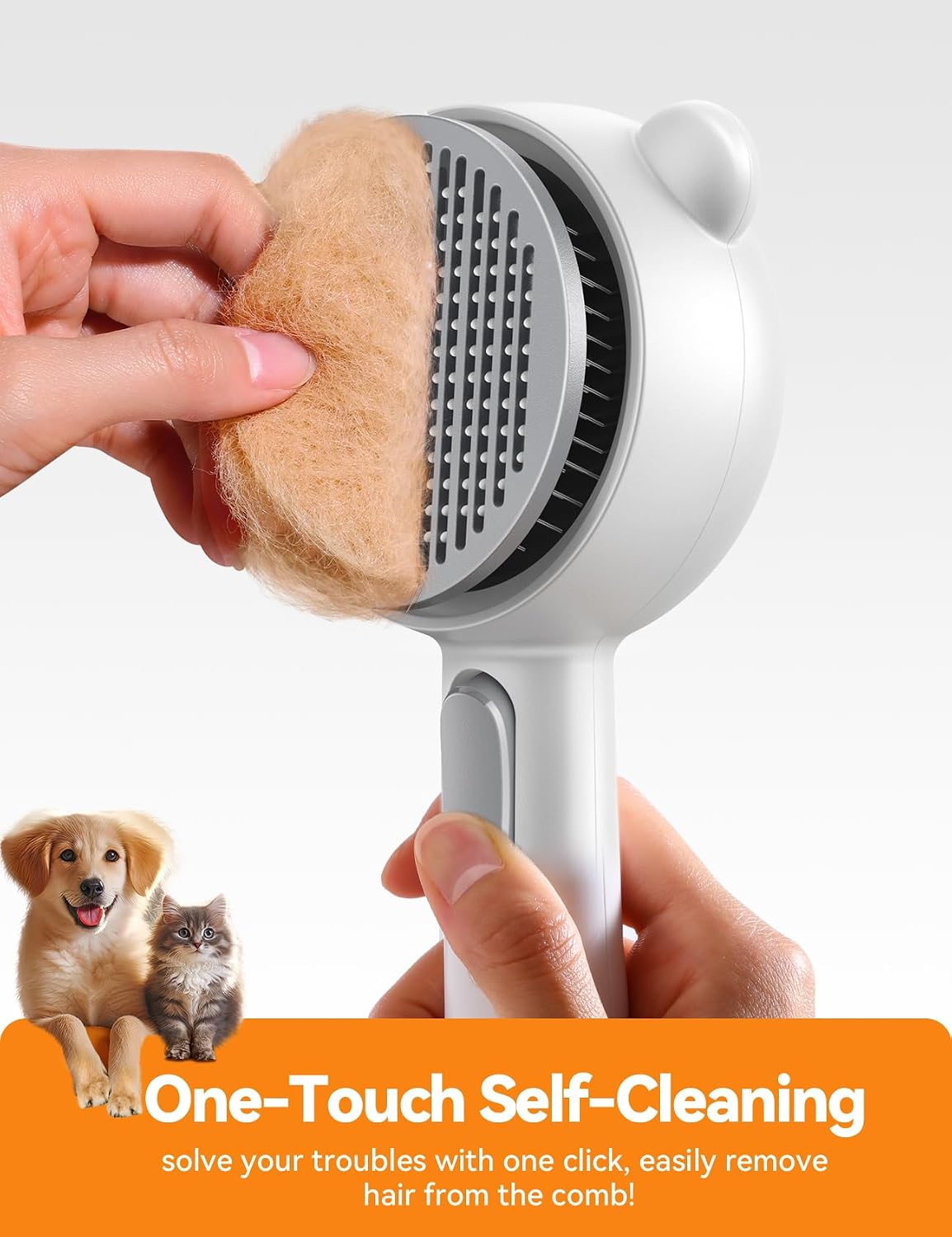 FEELNEEDY pet grooming tool demonstrating the dual-speed cool mist spray function on a long-haired cat
