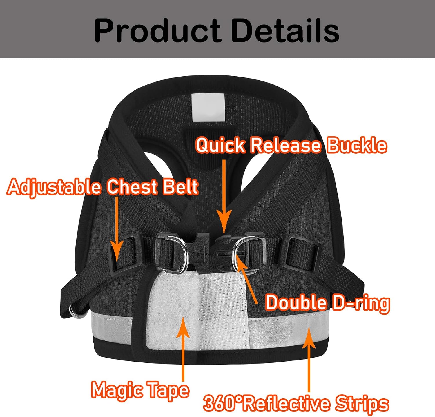 GAUTERF breathable air mesh small pet walking harness with dual metal D-rings