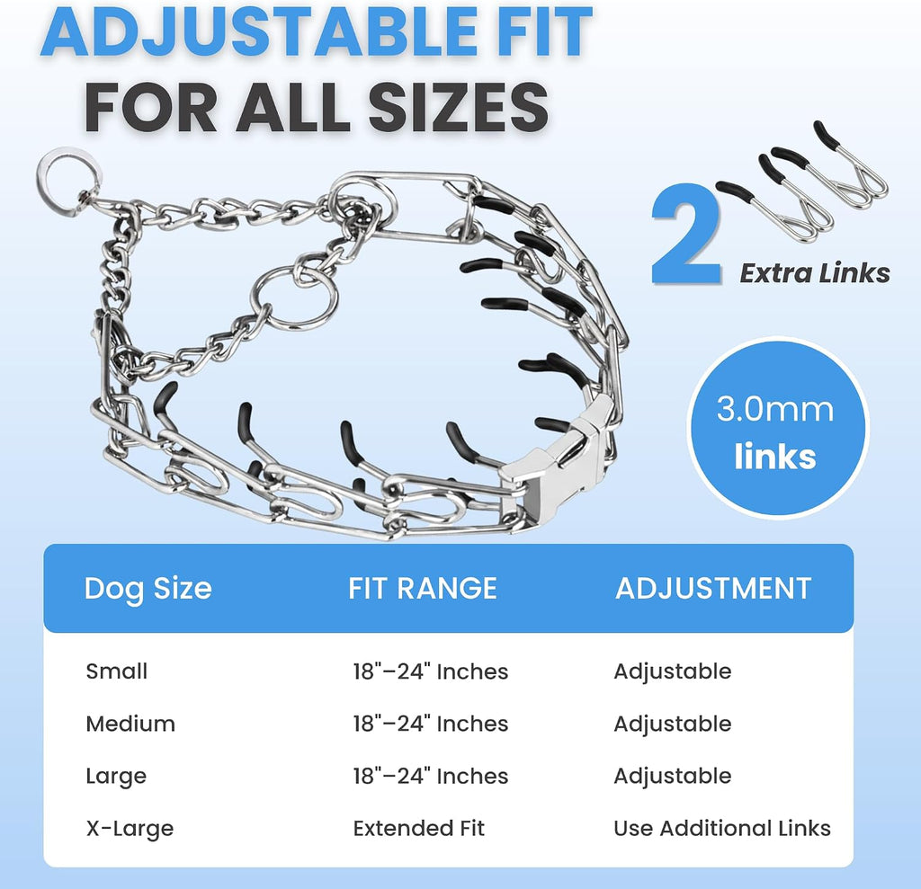 AKDNZ adjustable no pull dog prong collar with comfort rubber tips close up