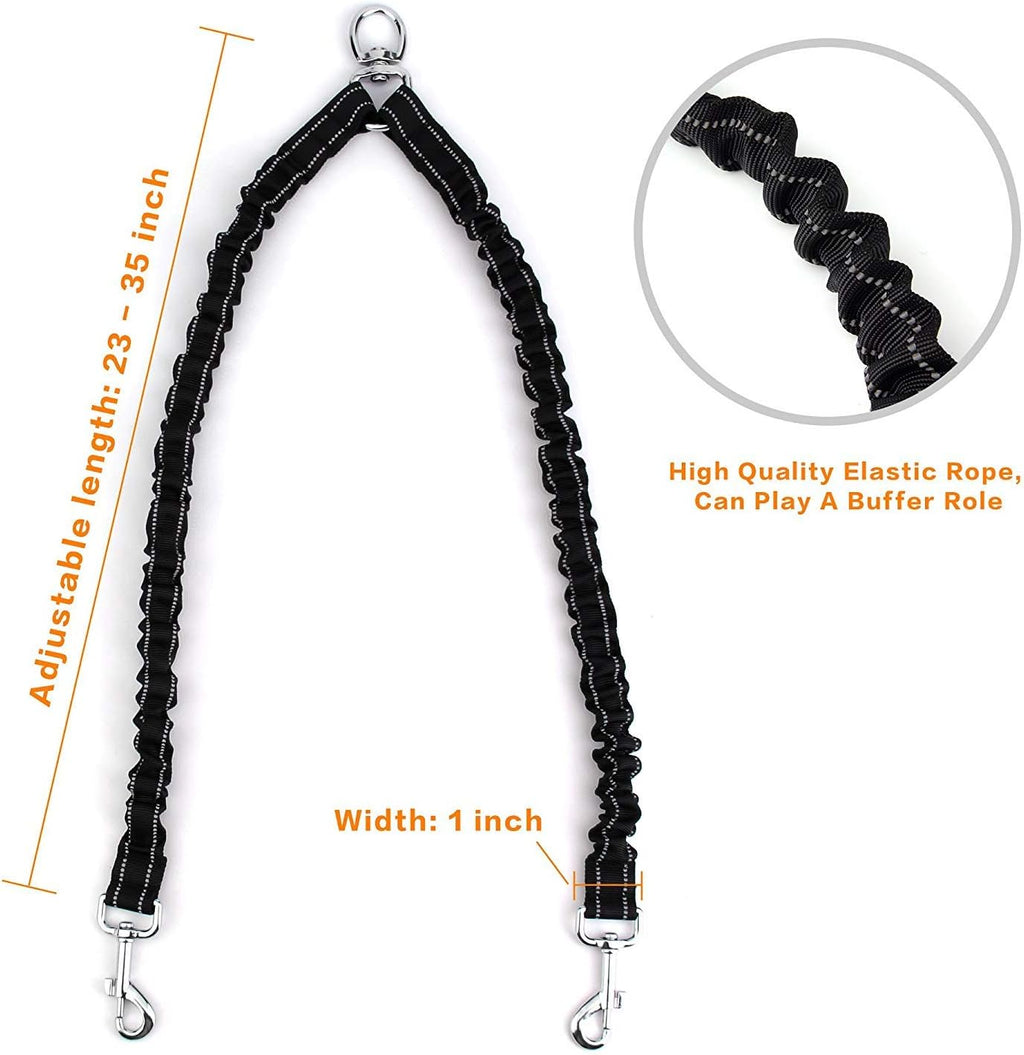 VANVENE dual dog lead splitter with shock absorbing elastic bungee cords