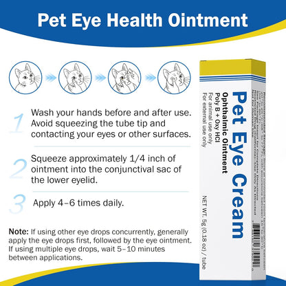 Multi species pet eye cream application instructions and warning label