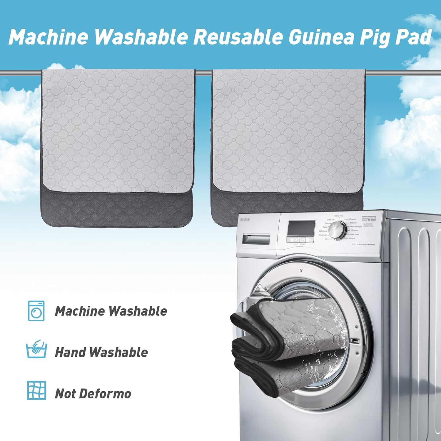 Guinea pig cage liner being cleaned in washing machine