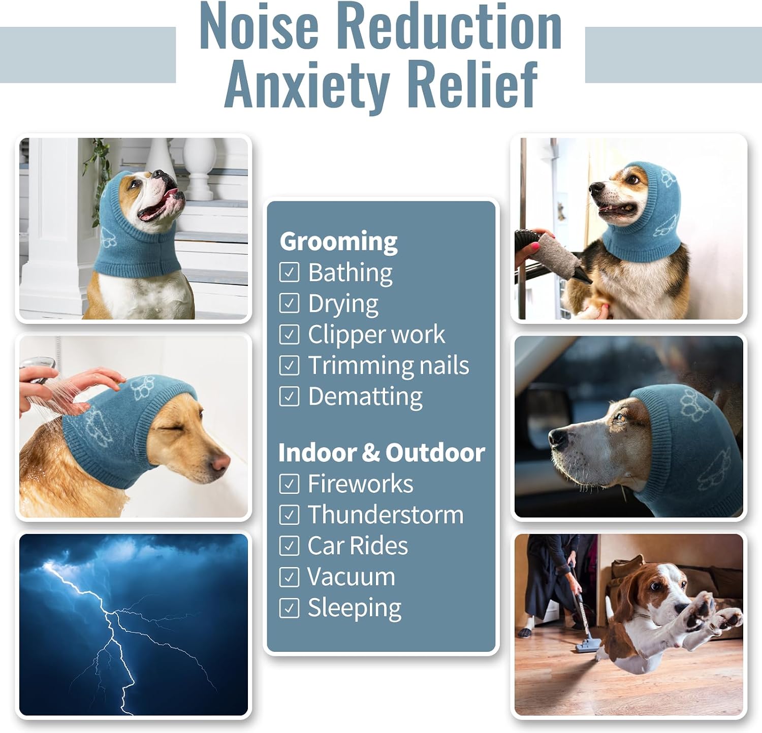 Dog wearing Nanaki ear protector during grooming session