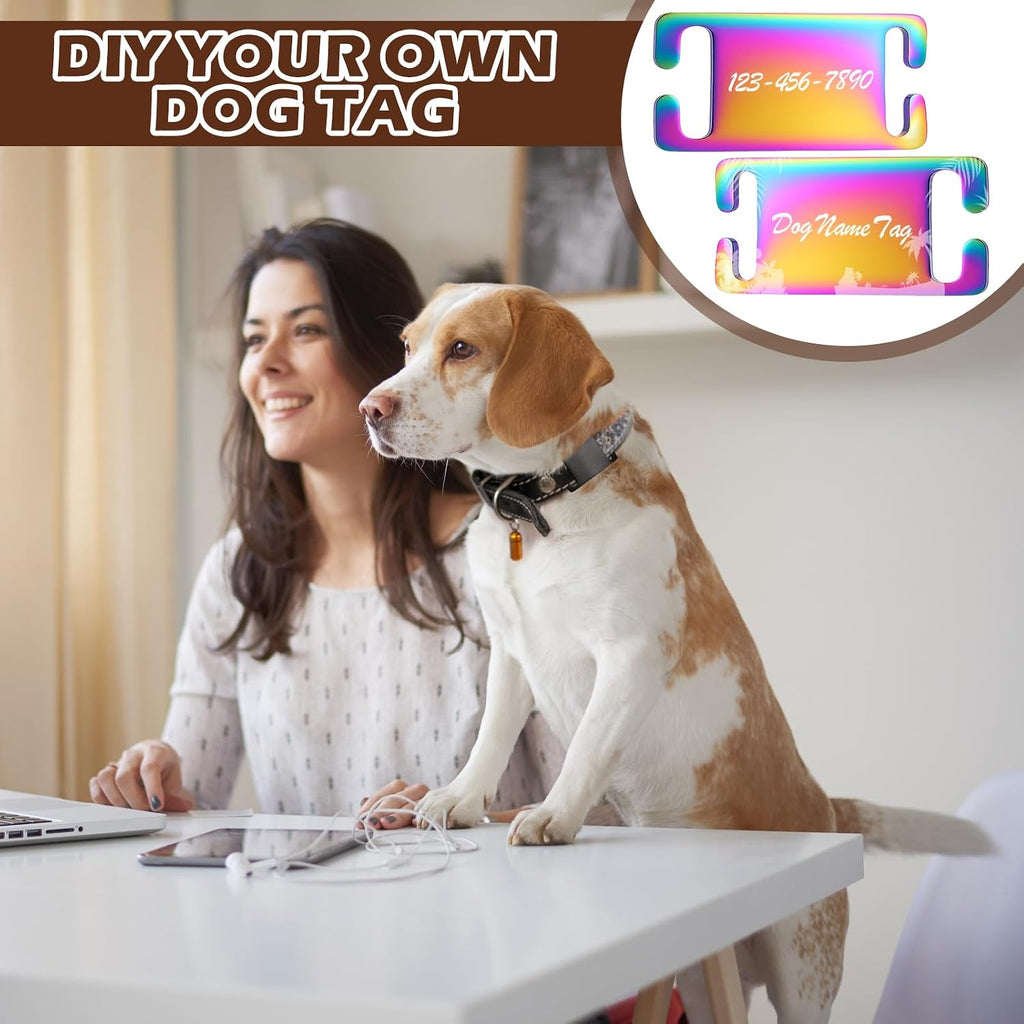 Iridescent oil slick color option for customizable pet identification tags
