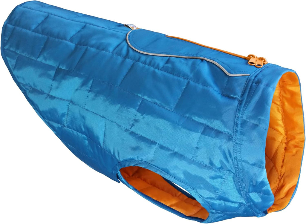 Kurgo Loft Dog Jacket large front view in blue and orange