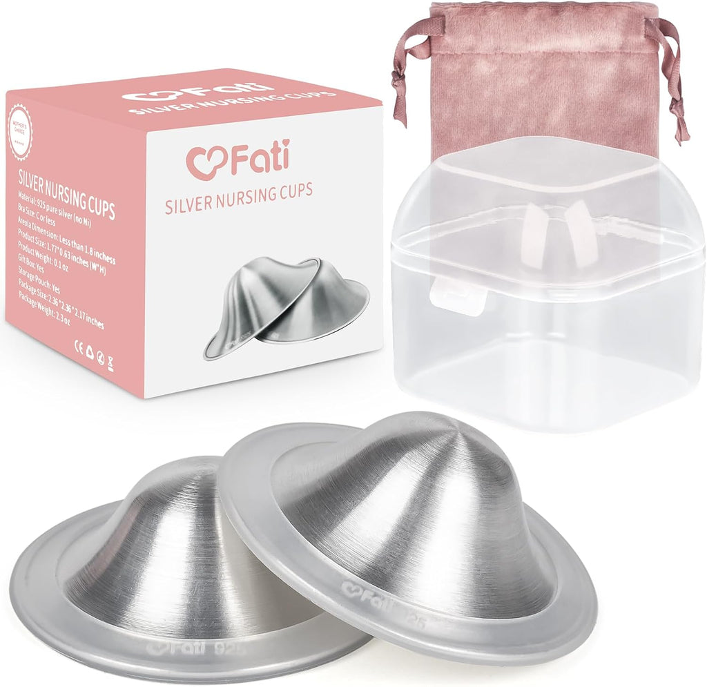 Fati original silver nursing cups front view for breastfeeding