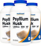 Nutricost Psyllium Husk 1500mg capsules arranged for display