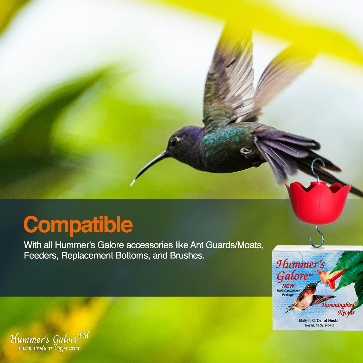 Hummers Galore hummingbird food box next to measuring cup