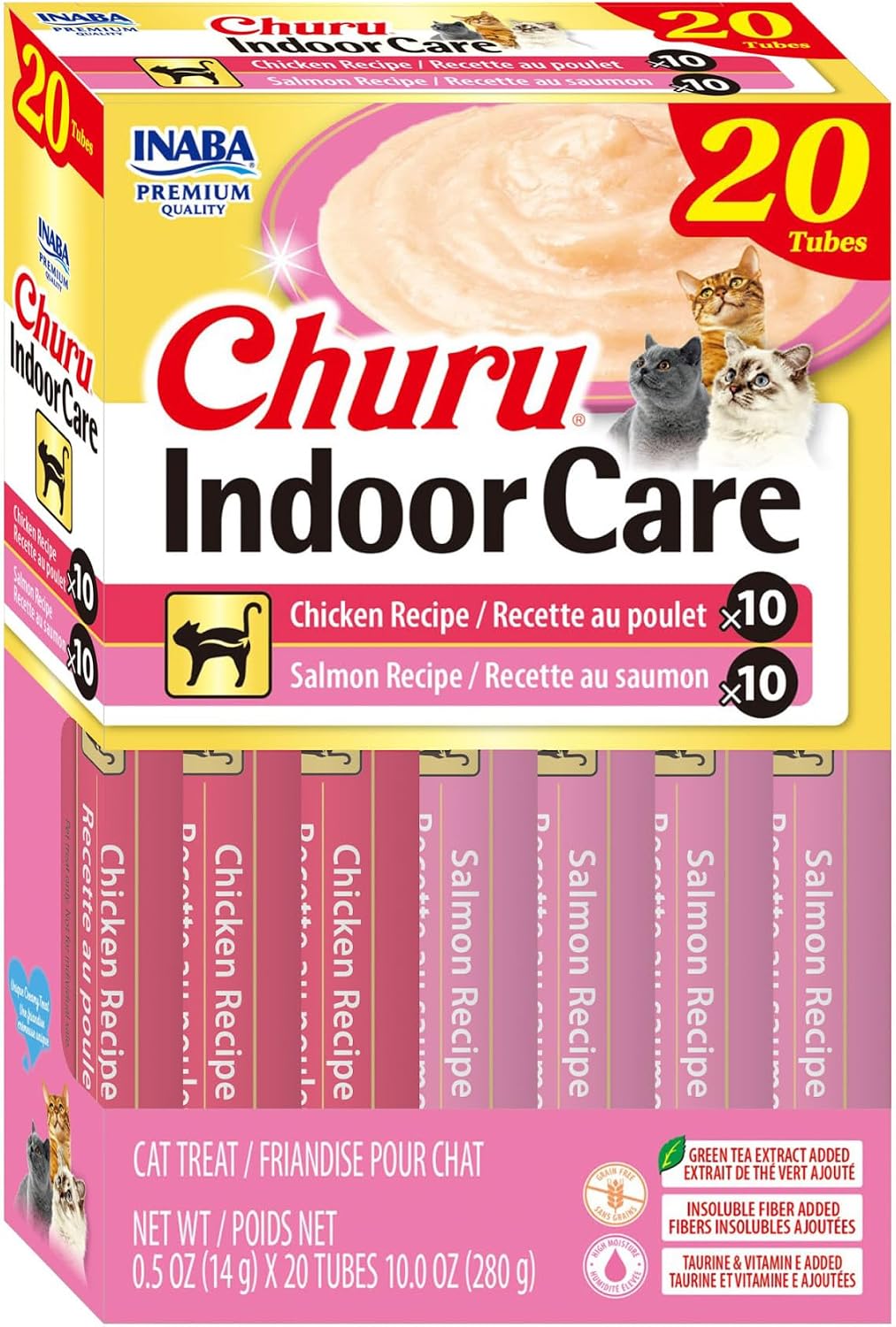 INABA Churu Indoor Care for Hairball Control, Functional Lickable Cat Treat with Taurine & Green Tea Extract, 0.5oz Each, 20 Tubes Total, Tuna & Chicken Variety - Image 10