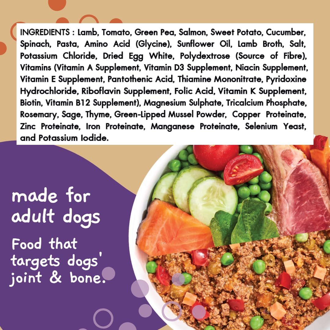 Moochie joint and bone support wet dog food nutrition label detail