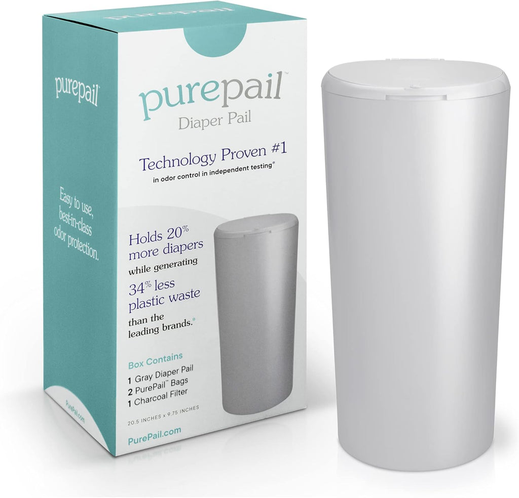 PurePail Classic Diaper Pail In Gray Front View USA Imported