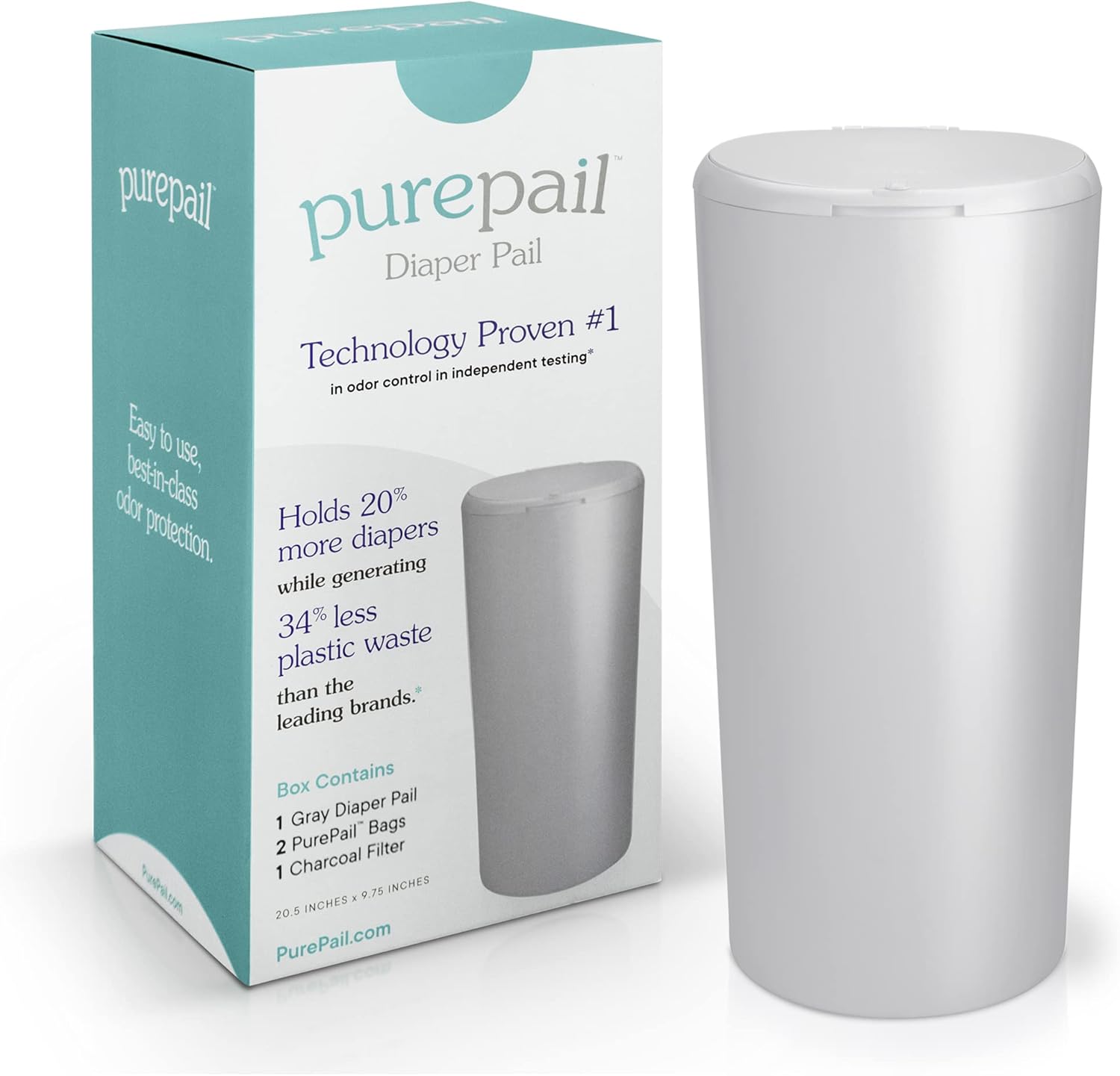 PurePail Classic Diaper Pail in Gray front view