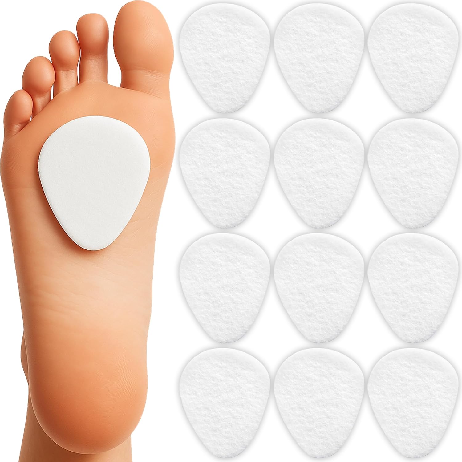 Benoo Metatarsal Pads 12 Pack front view of felt cushions for pain relief