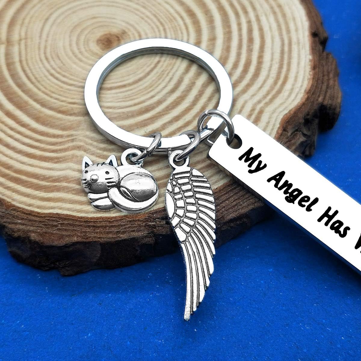 Cat sympathy keychain with angel wings charm