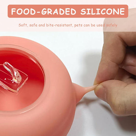 Side angle of the ZALBYUY pet milk feeder highlighting the flexible breast-mimicking design
