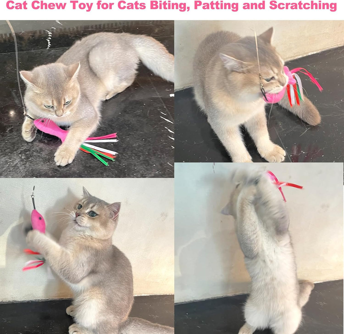 Interactive cat teaser wand attachment refills shown up close