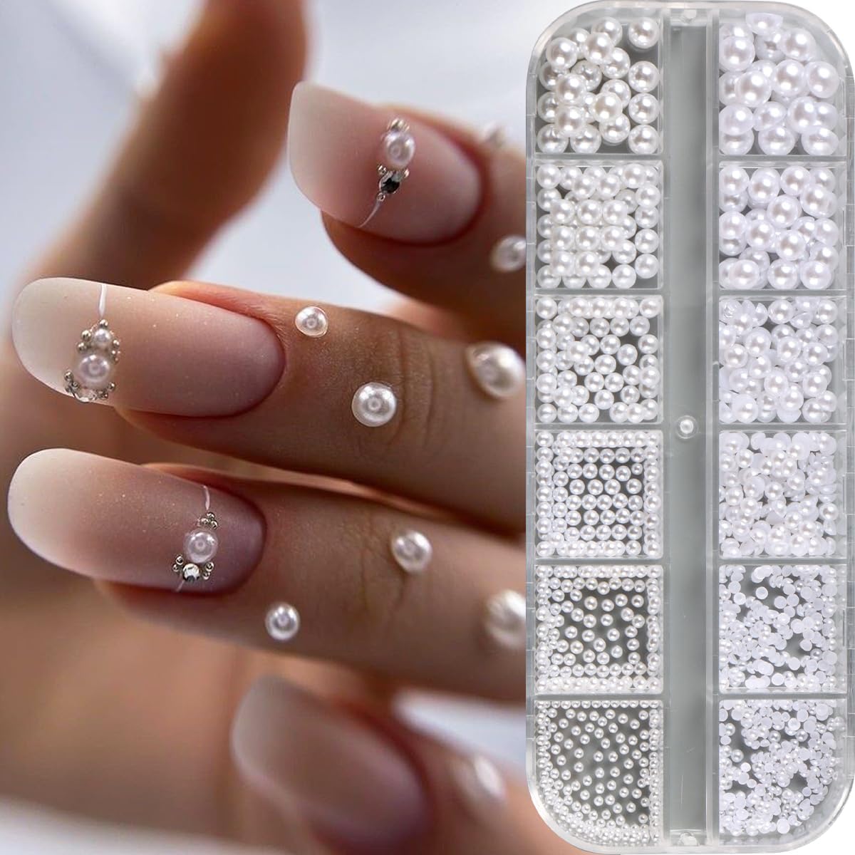 Vhbie Enterprises 12 grids white pearl nail charms front view